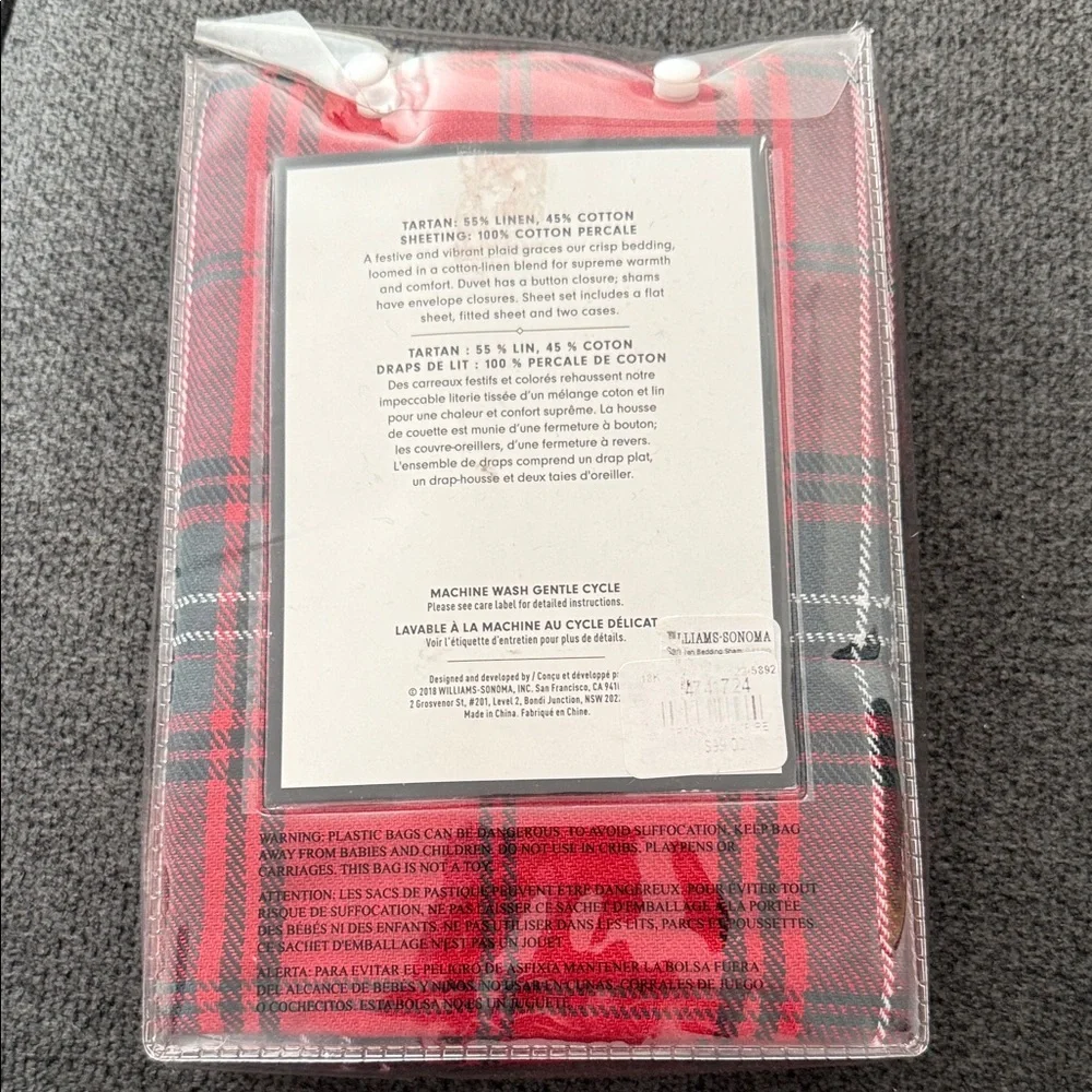 Williams Sonoma Tartan Plaid Euro Sham 26”x26”